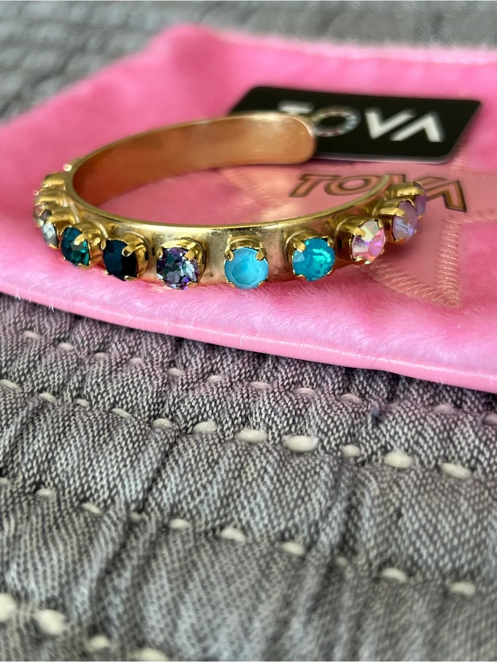 TOVA Gold Multicolor Crystal Cuff Bracelet - Picture 4 of 7